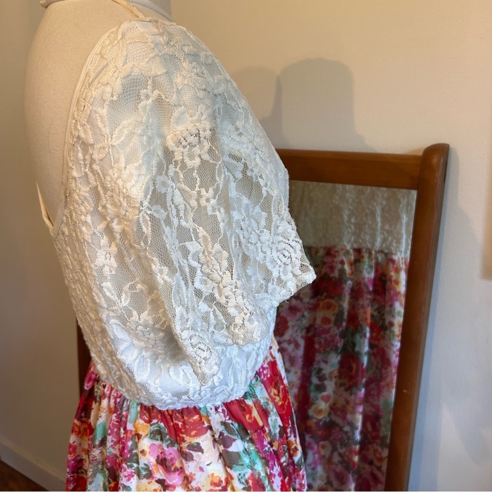 Y2K Floral & Lace Women's Midi Dress Fully Lined Sheer Sleeves Size XL - Picture 3 of 7